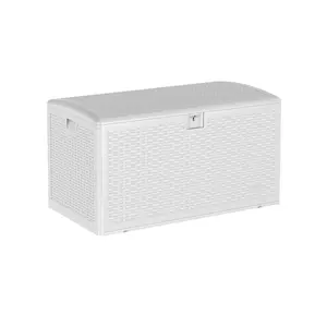 Garvee 73 Gallon Waterproof Large Resin Deck Box with Lockable Storage for Patio Furniture Cushions, Throw Pillows, Garden Tools, and Pool Floats – Durable Indoor and Outdoor Container in White
