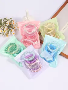 30pcs Hair Accessories Set, candy-colored spiral hair band suit, no crease elastic band, with decorative beads and flowers, durable synthetic rubber women's ponytail holder mixed color accessories, suitable for all hairstyles