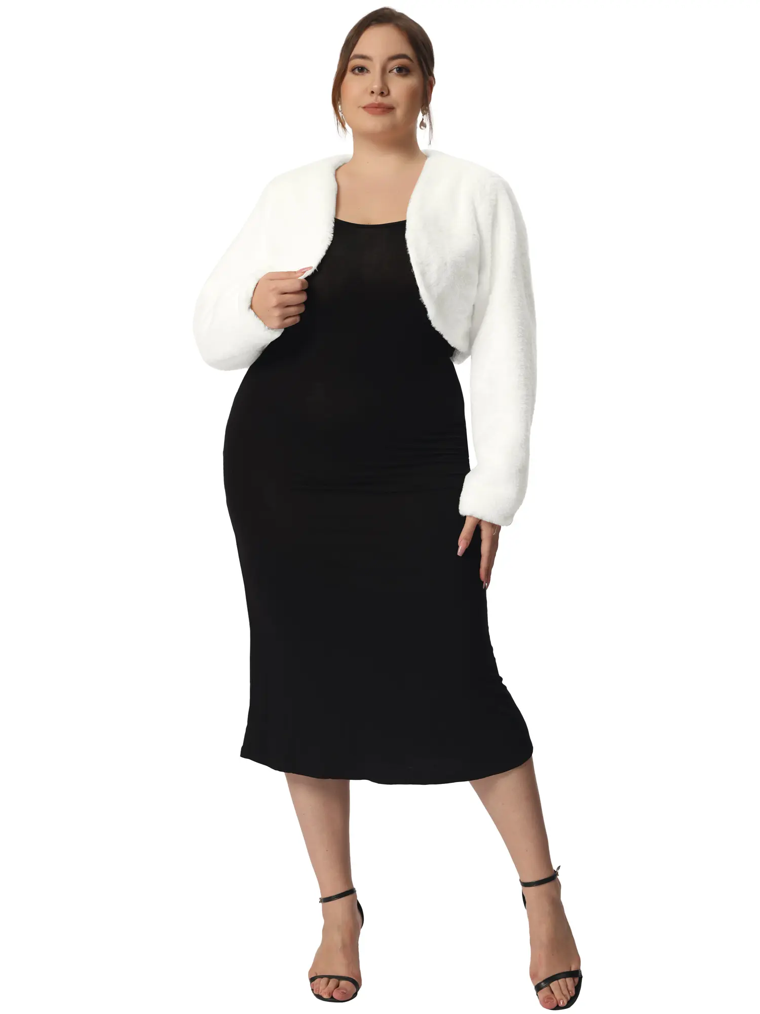 Agnes Orinda Plus Size Wedding Open Front Faux Fur Bolero Crop Jackets