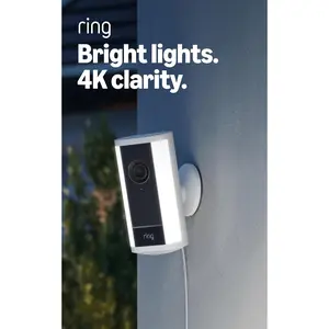 Ring Spotlight Cam Pro, Plug-in (newest model), Home or business security, Retinal 4K with wide-angle video, 10x Enhanced Zoom, and 600 Lumen Spotlights, White