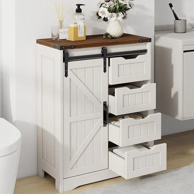[Summergarden] Vabches Farmhouse Bathroom Floor Storage Cabinet, Cabinet with Drawer, Floor Storage Cabinet, Farmhouse Storage Cabinet for Bathroom, Home Office, Living Room, Rustic Style Cabinet,dorm essentials,home decor