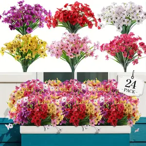 24 Bunches Of Artificial Violet Flowers, Artificial Flower Arrangements, Suitable For Outdoor Patios, Weddings, Holidays, And Home Decoration, Hanging Basket Decoration, UV-Resistant Artificial Flowers, Ideal For Window Sills, Porches, Gardens