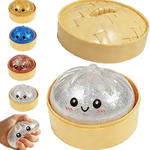Giant Glitter Dumpling, Giant Dumpling Squishy, Mega Rainbow Dumplings, Cute Anxiety Relief Fidget Toy, with Steamer Box,Soft Squeeze Decompression Dough for Adults, Stress Relief Fidgeting