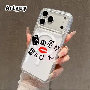 Lips and Burn Book Pattern Magnetic Phone Case for iPhone 17 16  Pro Max Plus 15 14 13 12 11 Air E  Anti-Yellowing Shockproof durable ultra-thin Crystal Transparent Acrylic Large Hole Cover