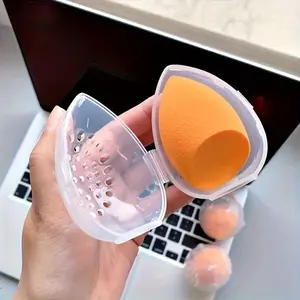 3pcs/set Egg Shape Makeup Sponge Storage Box, Transparent Multi-Hole Moisture-Proof, Lightweight Compact Design, Portable Travel Cosmetic Organizer