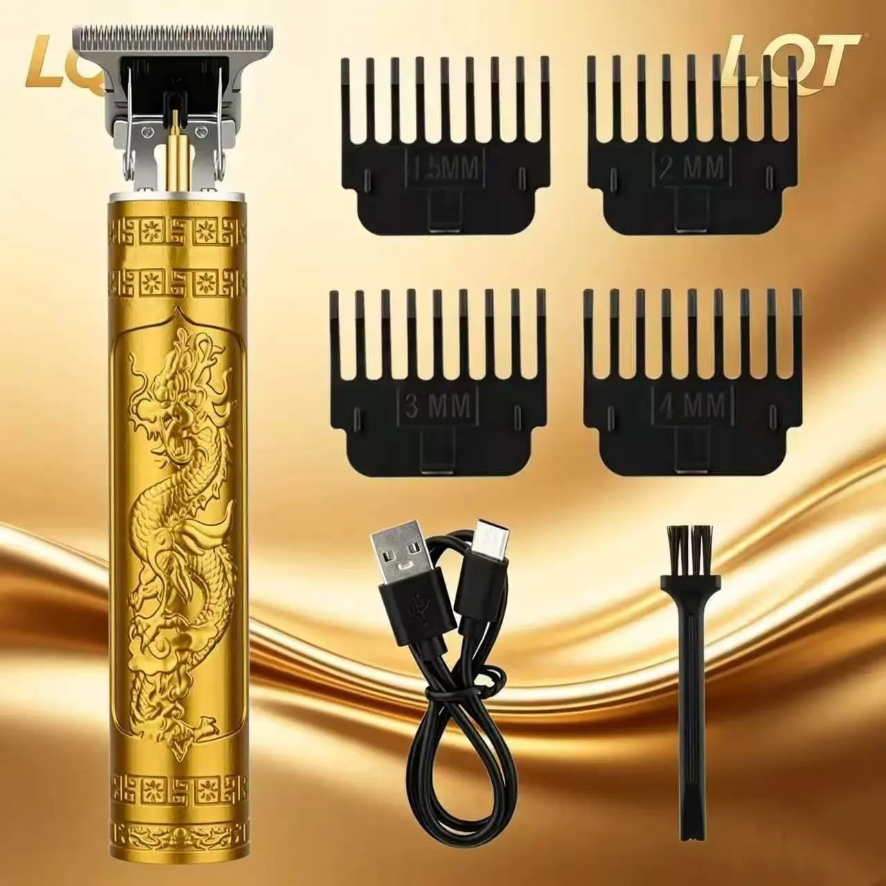Men’s Cordless Hair & Beard Trimmer, Rechargeable Zero Gap Edger Clipper, Vintage Dragon Engraved Barber Trimmer Kit for Beginners, Complete Grooming Set with Accessories
