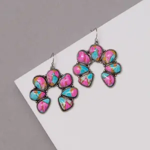 Cotton Candy Western Squash Blossom Dangle Earrings- Fashion Jewelry