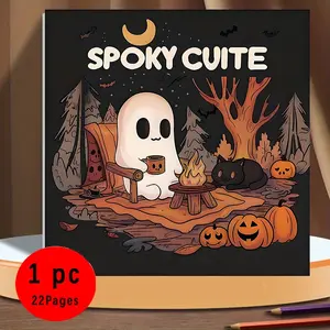 Spooky Cute Kawaii Halloween Coloring Book for Kids & Adults, 120GSM Thick Paper No Bleed, 22 Easy Bold Ghost Pumpkin Pages, Non-Toxic Odorless, Stress Relief, Perfect Spooky Season Gift for All Ages