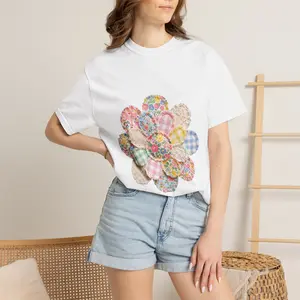 Comfort Colors® Faux Patchwork Flower Oversized Sweatshirt | Pastel Boho Cottagecore T-Shirt