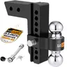 Adjustable Trailer Hitch, Fits 2.5-Inch Receiver Only, （6-8）Inch Drop Aluminum Drop Hitch,18,500 LBS GTW-Tow Hitch for Heavy Duty Truck with Double Stainless Steel Locks, Black, LC0019