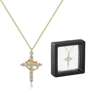 Upgraded Crown Cross Necklace for Women, Crown Cross Pendant Necklace, Non-Tarnish Faith Jewelry for Women, Christian Religious Gifts for Her Mother's Day Gift, Birthday Gift