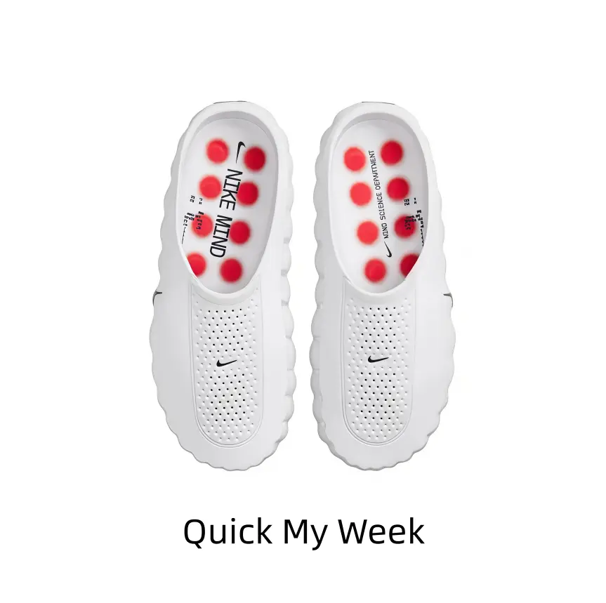 Unisex hollow-out slip-on clogs, pure white outer shell matched with red dotted insole. Breathable perforated upper and cushioned sole suit daily leisure and outdoor walking.