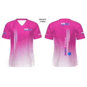 AIRfeet Pickleball Shirt - Women & Men Neon Pink V Neck Moisture Wicking Polyester UV Protection Summer Sportswear