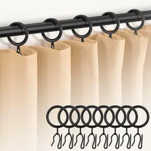 60 count Metal Curtain Rings and 60 count Curtain Drapery Pin Hooks,Black Curtain Hooks for Drapes,30mm Internal Diameter for Window, Shower Curtain