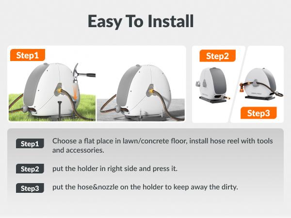 Giraffe Tools Ground-Mounted Retractable Hose Reel 1/2in 82ft for Home Garden Outdoor Quick Nozzle Change Versatile Use Durable Any Length Lock Stable Auto Rewind System Easy Watering For Anywhere Anytime