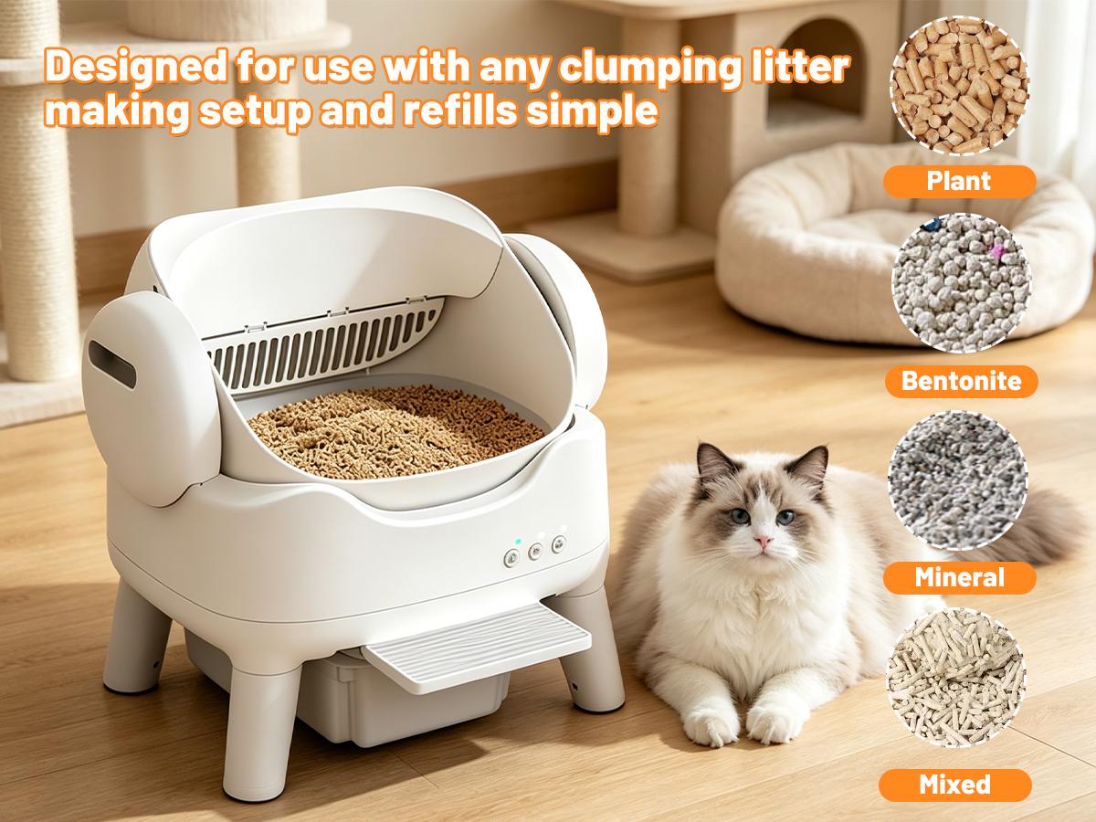 Smart Self-Cleaning Cat Litter Box | Automatic Litter Robot Box, Large Open-Top, Anti-Pinch & Safety Sensors, Easy Step for Senior Cats, Multi-Cat Friendly, Indoor Pet Hack #SummerVibes #PetLovers