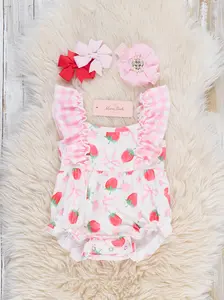 Strawberry Gingham Breeze Ruffle Bubble Romper