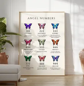 Butterfly Angel Number Poster, Angel Number Gift, Dorm Decor, Butterfly Spiritual Print 111 222 333 Angel Numbers Poster Prints No Framed, Gifts For Friend Lovers, Bedroom Decor, Wall Art Home Decor, Vintage Poster Art