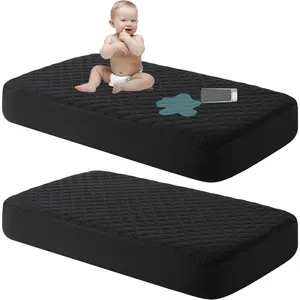 2 Pack Waterproof Crib Mattress Protector, Quilted 28"x52" Toddler Fitted Sheet - Machine Washable - Soft and Breathable Mattress Pad Cover for Crib, Nursery, Daycare, Cot, Black