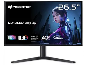 Acer Predator X27 X1bmiippruzx 26.5" 4K UHD (3840 x 2160) Widescreen Quantum Dot OLED Gaming Monitor with AMD FreeSync Premium Pro (NVIDIA G-Sync Compatible), 240Hz Refresh Rate, 0.03ms Response Time, Peak 1000nits @ HDR 3%, DCI P3 99%