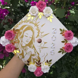2026 birrete graduacion graduado  Virgencita Grad Cap Topper Roses Custom Handmade Decoration for Graduation Day Personalized Unique Floral Design