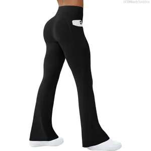 Womens Yoga Pants with Pockets High Waisted Flare Leggings Bell Bottom Yoga Dress Pants Seamless Bootcut PantsCC29HandyToolPro