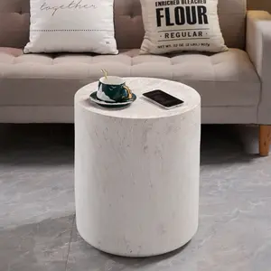Aobtkel® Light Travertine Finish Magnesium Oxide Drum Side Table, 15.75" Diameter Round End Table #Summervibes