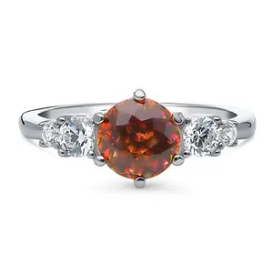 Solitaire Kaleidoscope Red Orange CZ Ring in Sterling Silver