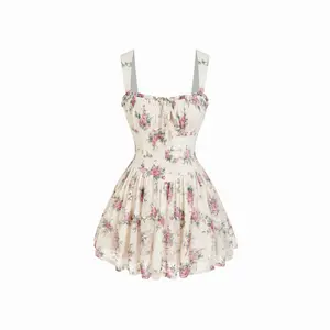 Cider Women's Casual Floral Lace Square Neck Ruffled Bowknot Babydoll Dress