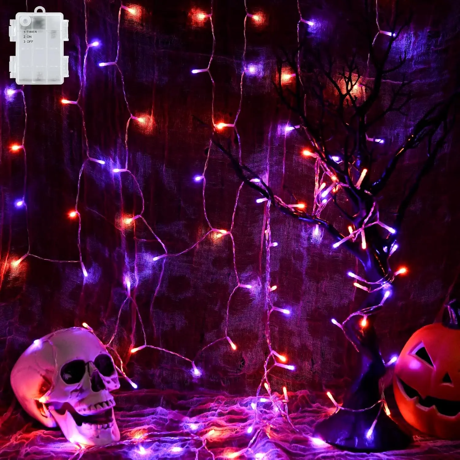 Halloween Battery-Operated String Lights with Timer, 9.8FT 30 LED Orange & Purple Fairy Lights for Indoor, Outdoor Decor, Porch