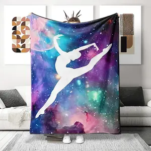 Dancer Silhouette Starry Sky Blanket, Holiday Gift Trend, Living Room Leisure Use, Flannel Dance Lover Throw, Soft Warm, Christmas Halloween