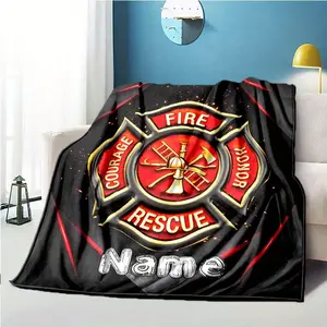 1Pc Firefighter Your Name Blanket, Warm Comfortable Soft Blanket For Chair Office Sofa Bed Sofa Office Camping, Suitable For Gifting Relatives And Friends