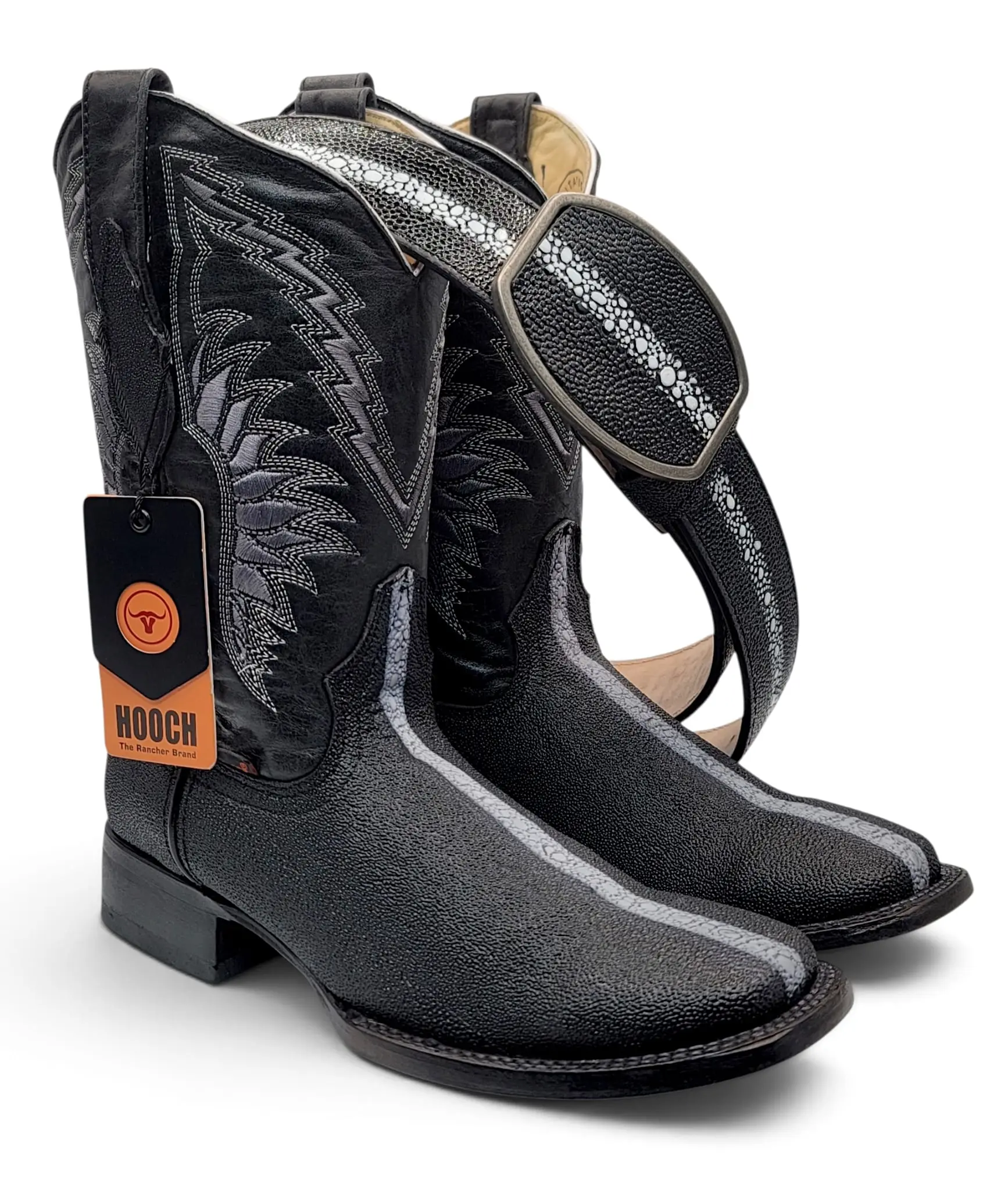 Men’s Stingray Print Full Rowstone Western Boot & Leather Belt Combo