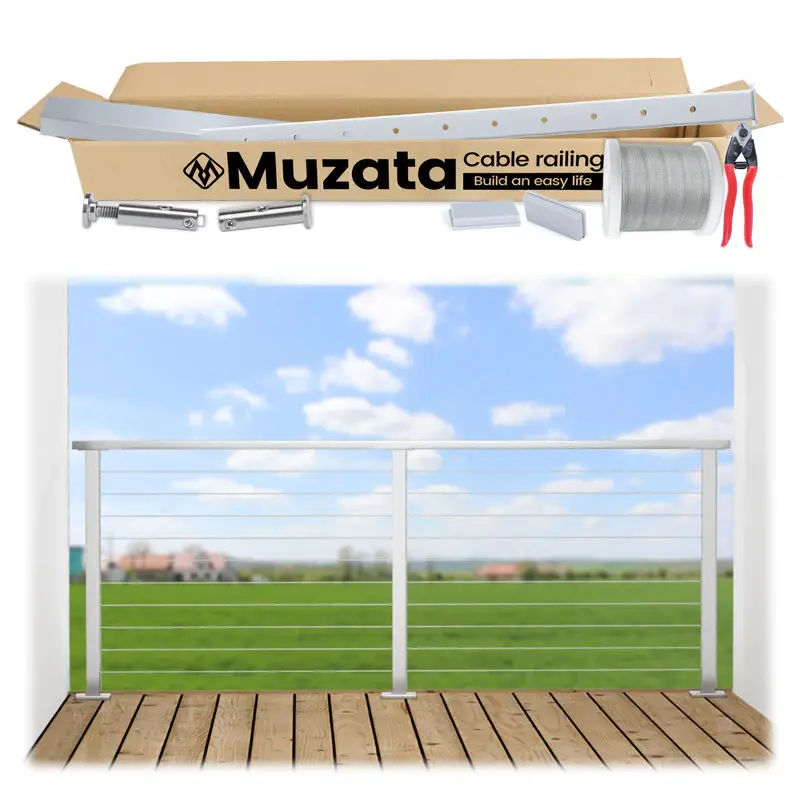 Muzata 6.5ft Complete Set Cable Railing System, One Stop Service All-in-One DIY Kit Fit