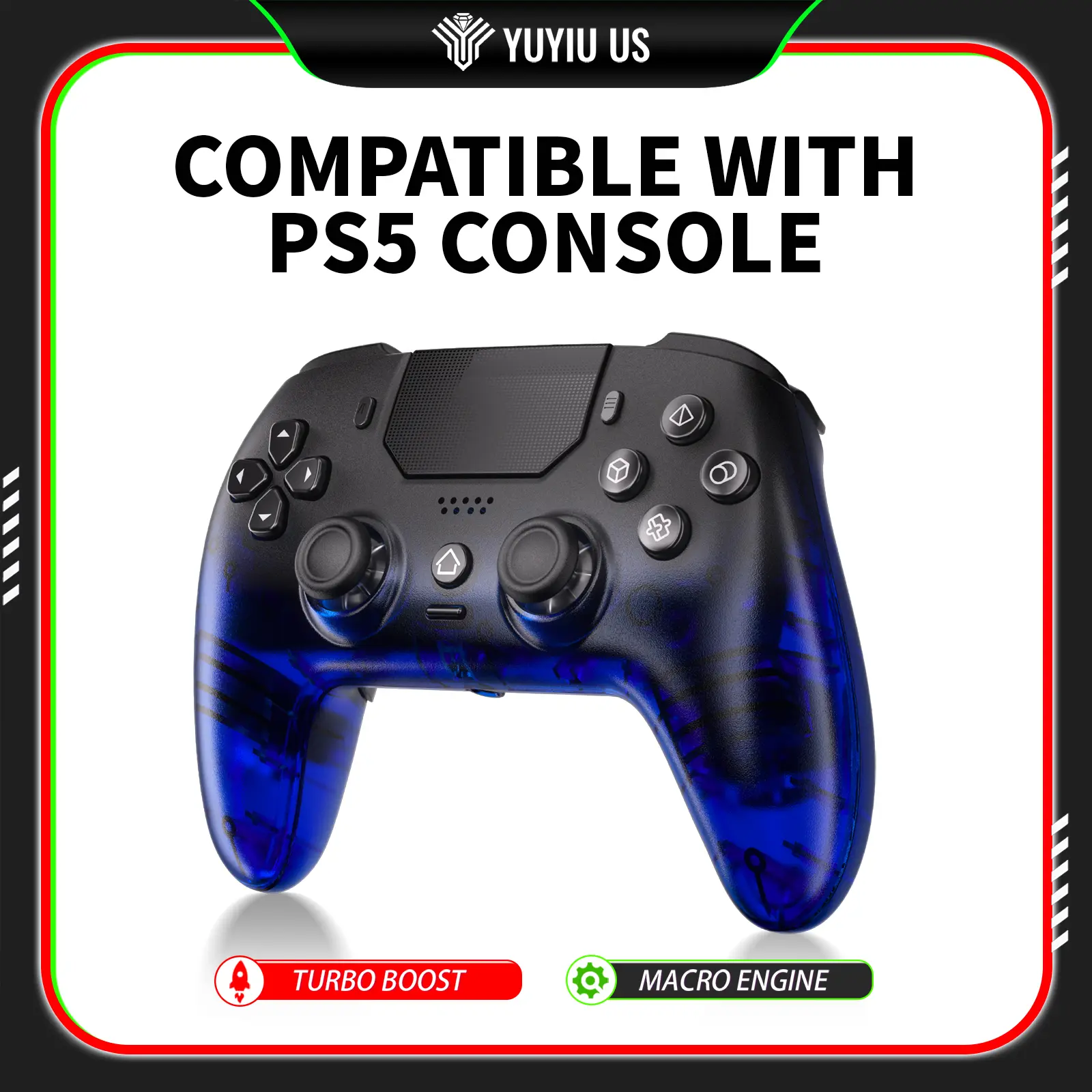 YUYIU Hall Effect Wireless Gamepad for PS5/PC - Gaming Console Accessories, Hall Effect Joystick, Macro+Turbo, Programmable Back Buttons, 6-Axis Gyro, Touchpad, Dual Vibration, Bluetooth 5.0, 3.5mm Audio & Mic techvibes