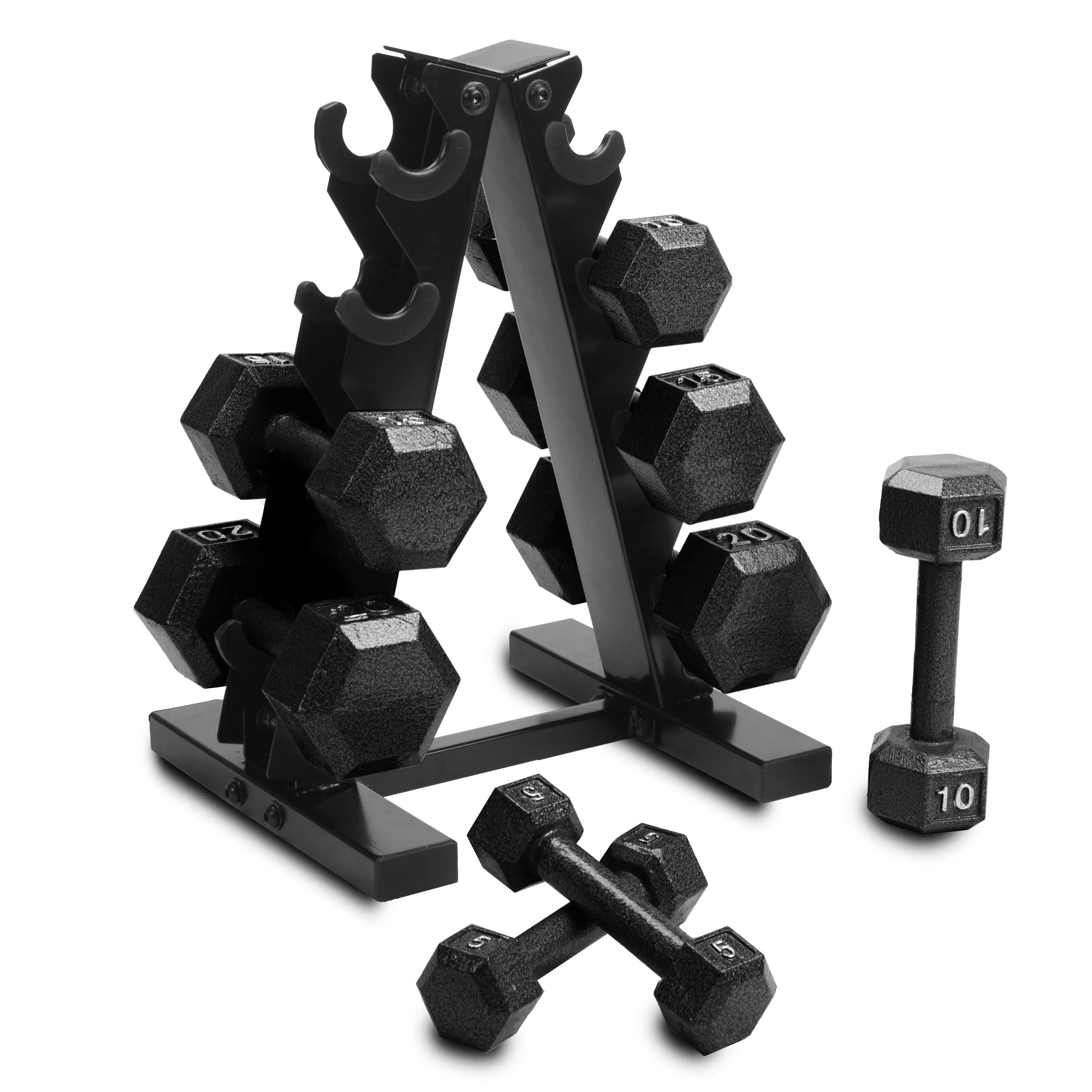 Cap Barbell 100 Lb Cast Iron Hex Dumbbell Weight Set with Rack, Black CAP