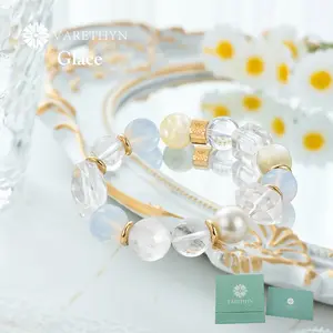 Glace Crystal Bracelet for Women Moonstone White Quartz Blue Chalcedony Pearl Beaded Bracelet Calm Energy Minimalist Jewelry Gift