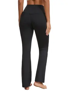 Women's High Waisted Yoga Pants with Pockets - Seamless Flare Leg Bootcut Pants, Athletic Casual Wear
