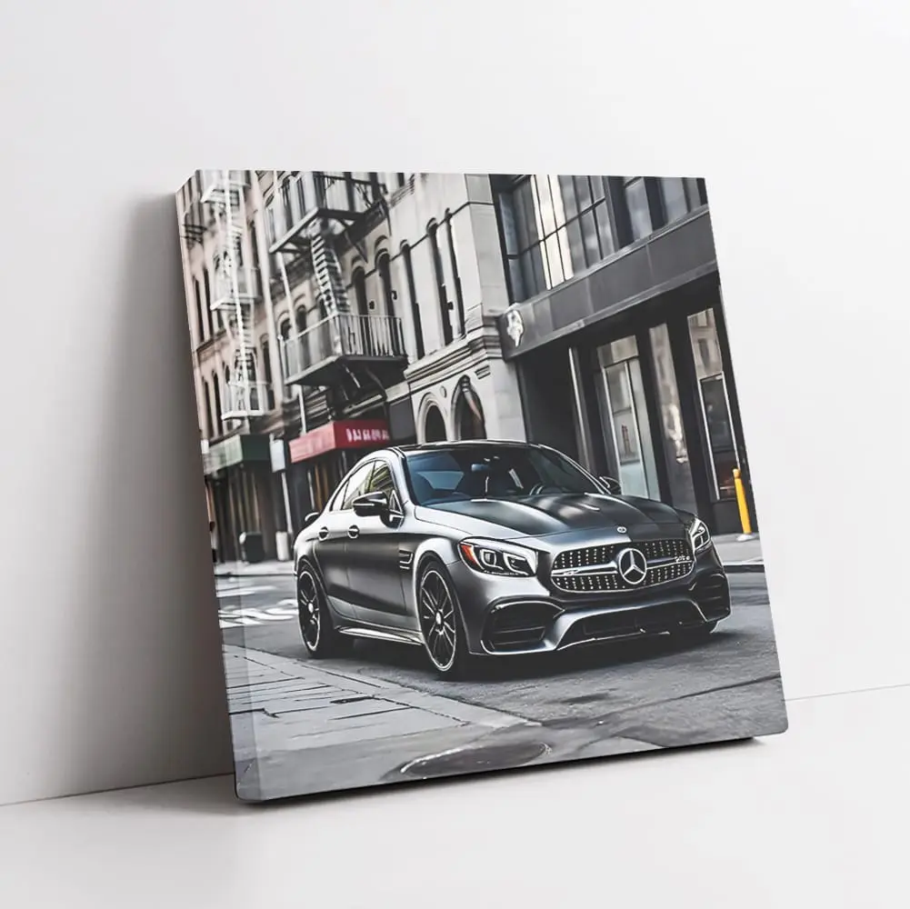 Mercedes Amg C63 Black In New York Cars Wall Posters For Mens Room Framed Canvas & Gift Men