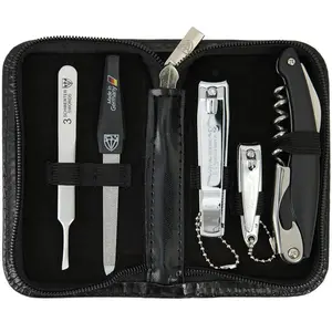 3 Swords Germany - brand quality 5 piece manicure pedicure grooming kit set for professional finger & toe nail care scissors clipper fashion leather case in gift box, Made by 3 Swords (00804)