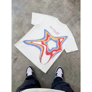 Men's Regular Fit Star, Letter Print Round Neck Tee, Casual Breathable Short Sleeve Crew Neck T-Shirt for Summer, Fashion Men's Top for Daily Wear, Clothes white