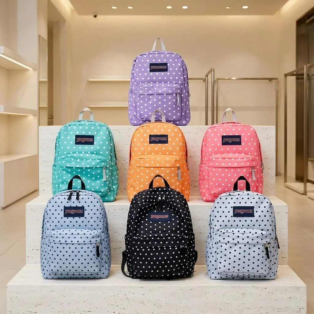 JanSport Polka Dot Print Backpack, Cute Dot Pattern Lightweight School Backpack for Girls Teens Casual Travel Daypack, Student Backpack, School Bookbag, Teen Backpack, Everyday Backpack