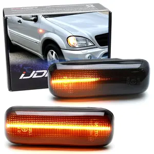 iJDMTOY Black-Out Smoked Lens Fender Amber Full LED Sequential Blink Side Marker Turn Signal Indicator Lights For 1998-2003 Mercedes W163 ML320 ML430 ML55 AMG