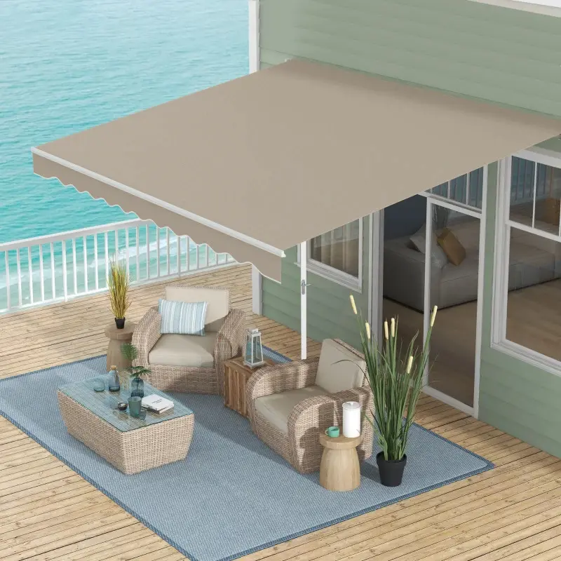Crestholm 13' x 8' Manual Retractable Awning, Wall-Mount Sun Shade Shelter with Crank Handle, 280gsm UV & Water-Resistant Fabric, Aluminum Frame for Deck, Balcony, Yard