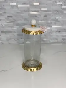 GOLD RUFFLE HAMMERED GLASS MARBLE CANISTER