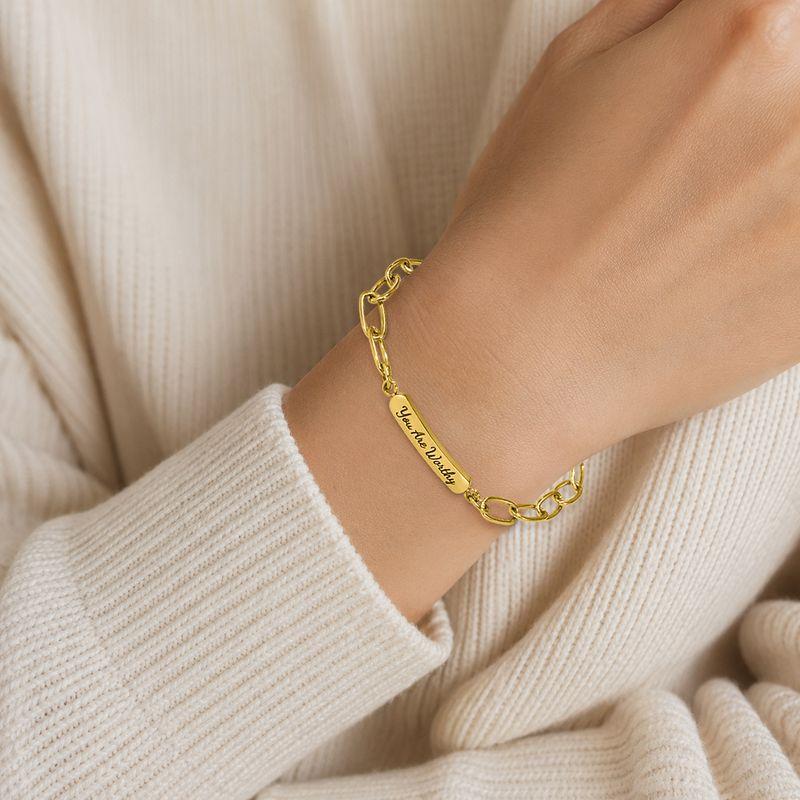 Personalized Engraved Stainless Steel Bracelet - Custom Name Bar with Custom Engraving, Waterproof Gold & Silver Charm, 6.5 inch + 1.5 inch Extender Adjustable Paperclip Bracelet, Birthday Personalized Gifts for Her