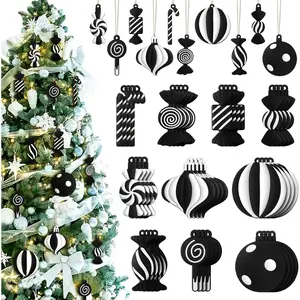 40 count Black and White Christmas Tree Ornaments PVC Xmas Candy Cane Lollipop Ornament Christmas Hanging Decors Birthday Party Decoration Crafts for Holiday Xmas Tree Party (Novel Style)