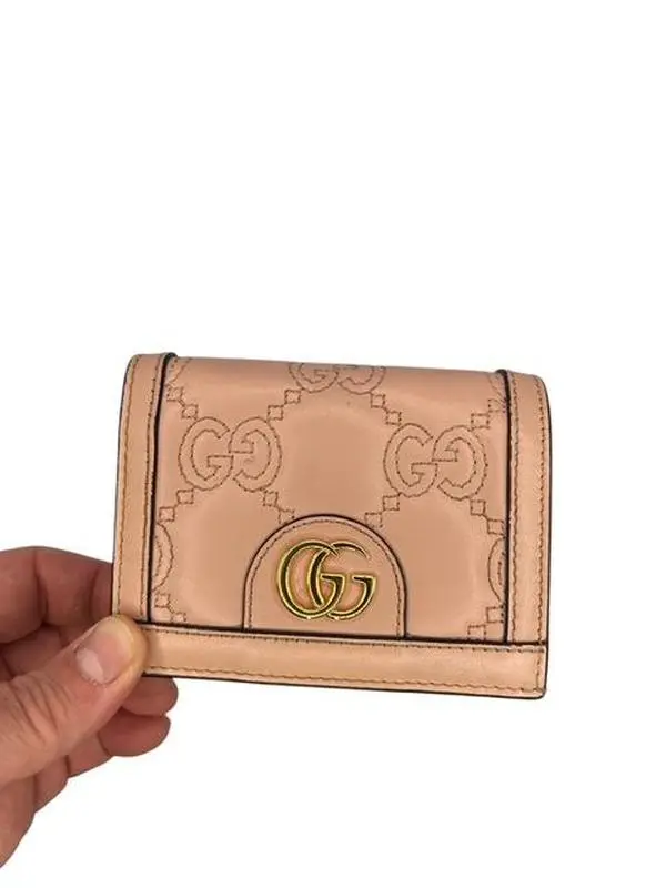 Pre-owned GUCCI Leather Wallet Pink Compact Perfect For Daily Use