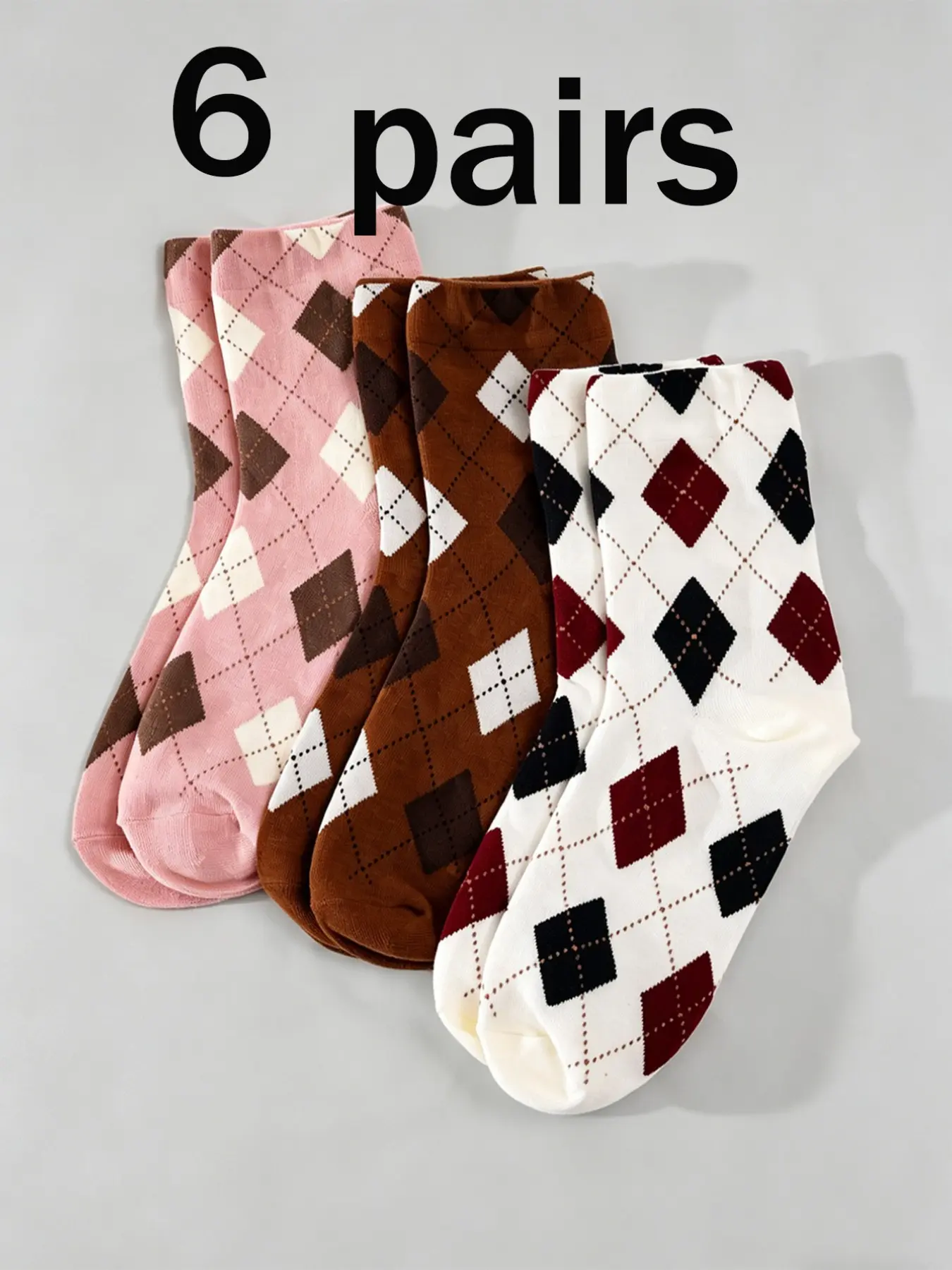 6 Pairs Vintage Checkerboard College Style Women's Crew Socks, Fashionable Mid-Calf Socks for Daily Wear, Comfortable and Stylish Footwear