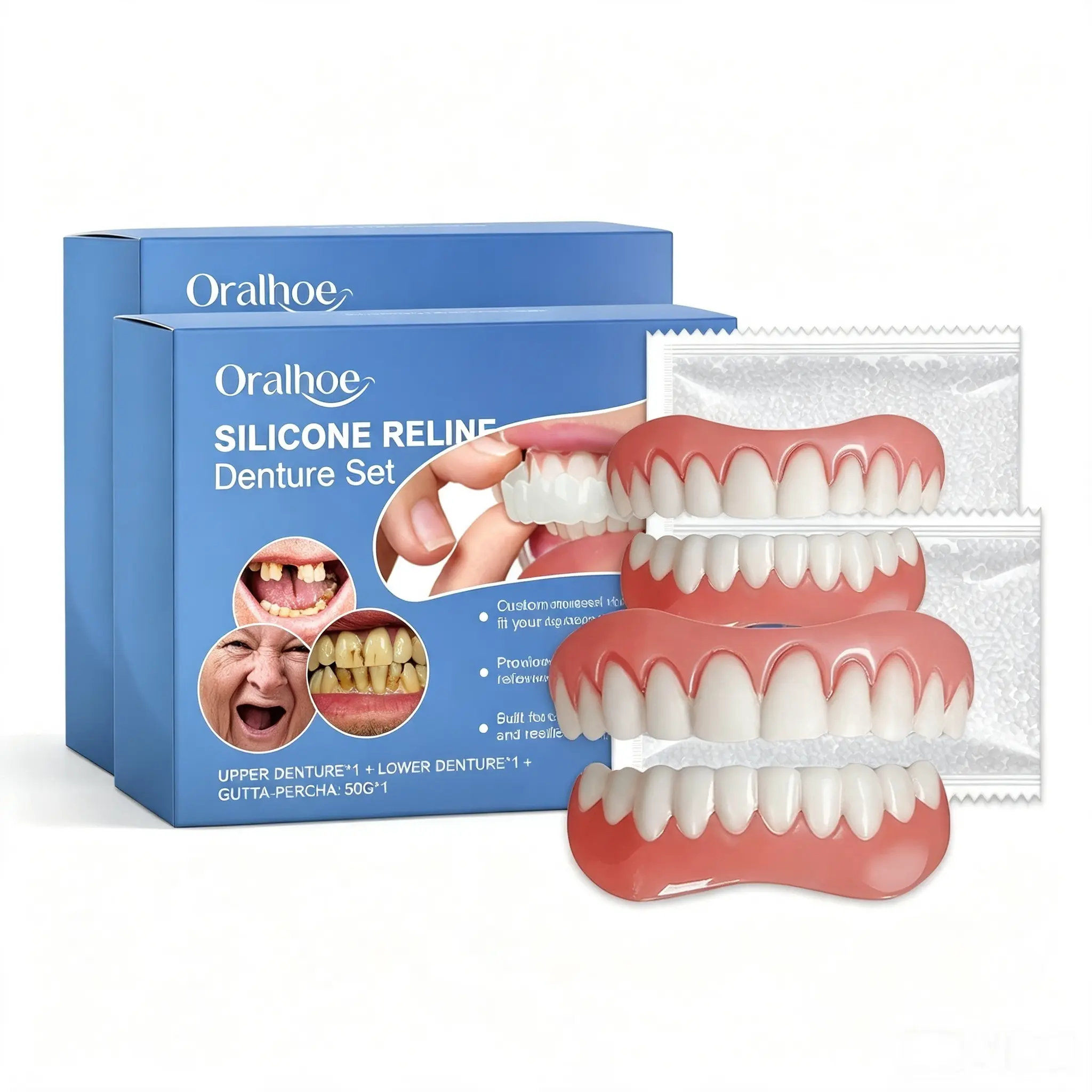 Oralhoe Silicone Resin Denture Set, Oral Care Kit for Smile Aesthetics Enhancement & Comfortable Wear, Buy 1 Get 1 Free (2 Boxes Total)